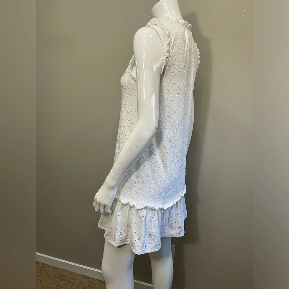 Michael Kors White Eyelet Ruffle Hem Sleeveless Shift Dress Size XS